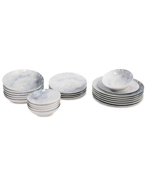 Service de table en Porcelaine dégradé blanc/gris/bleu - 24 pièces