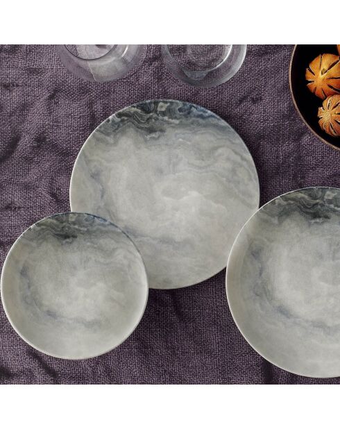 Service de table en Porcelaine dégradé blanc/gris/bleu - 24 pièces