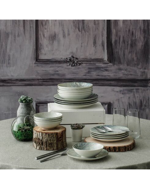 Service de table en Porcelaine dégradé blanc/gris/bleu - 24 pièces
