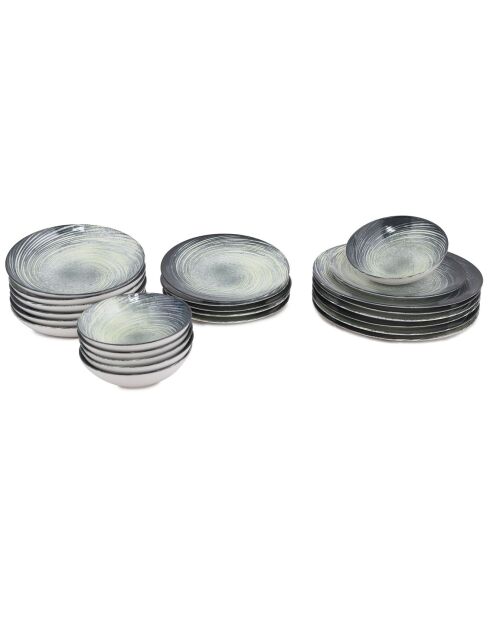 Service de table en Porcelaine crème/vert/noir - 24 pièces