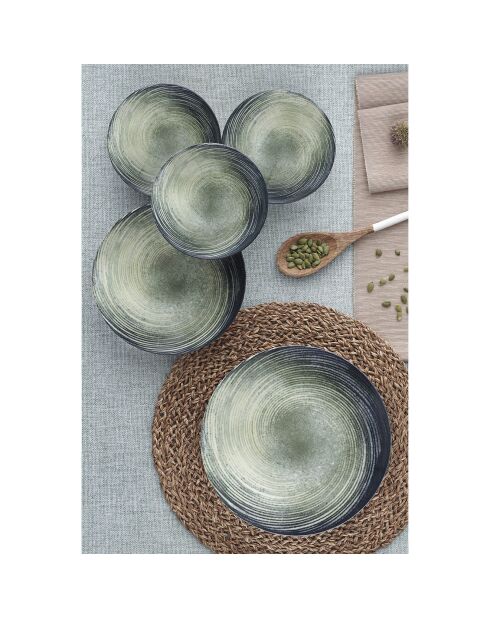 Service de table en Porcelaine crème/vert/noir - 24 pièces