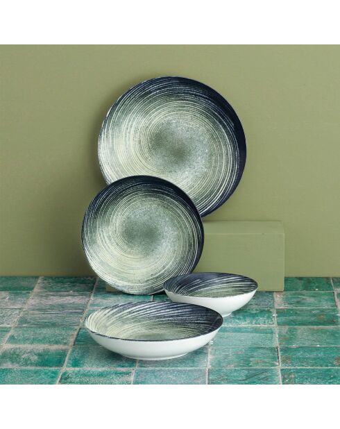 Service de table en Porcelaine crème/vert/noir - 24 pièces
