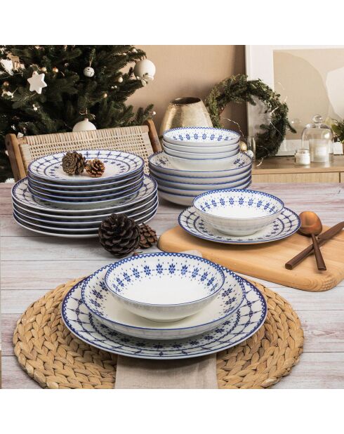 Service de table en Porcelaine blanc/bleu - 24 pièces