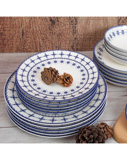 Service de table en Porcelaine blanc/bleu - 24 pièces
