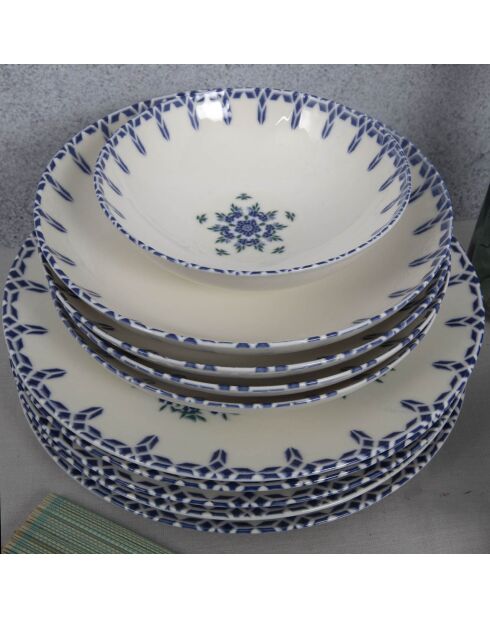 Service de table blanc/bleu - 24 pièces