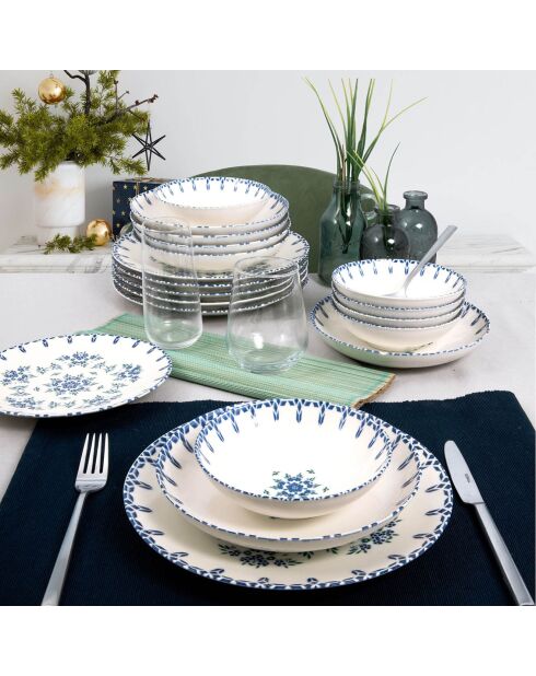 Service de table blanc/bleu - 24 pièces