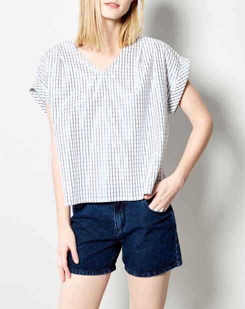Top Tanais blu a quadri in misto cotone