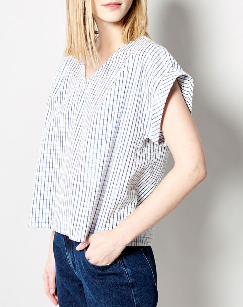 Top Tanais blu a quadri in misto cotone