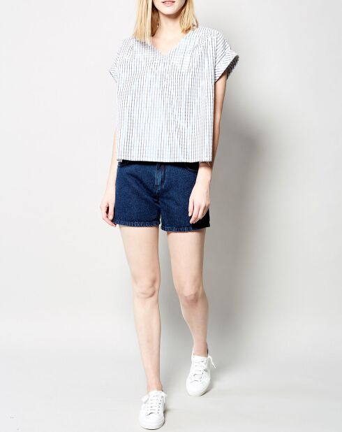Top Tanais blu a quadri in misto cotone