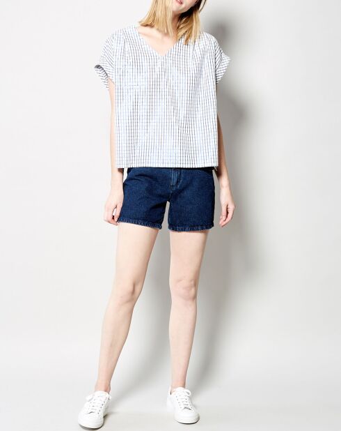 Top Tanais blu a quadri in misto cotone