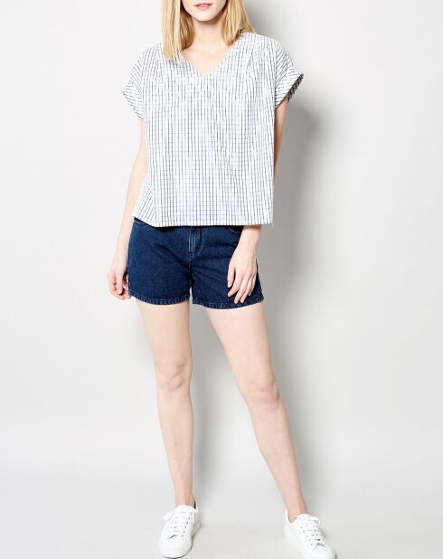 Top Tanais blu a quadri in misto cotone