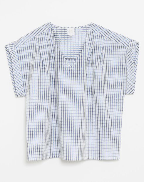Top Tanais blu a quadri in misto cotone