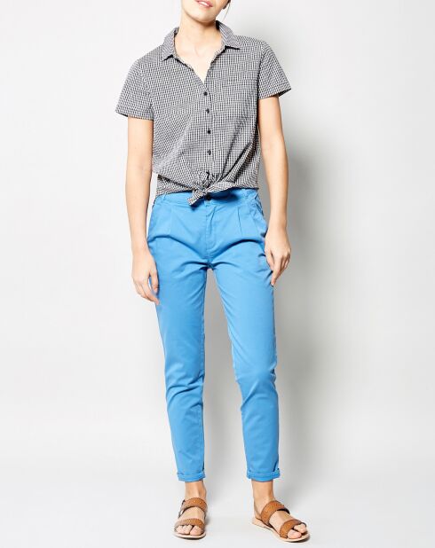 Pantalon Peplum en Toile de Coton bleu