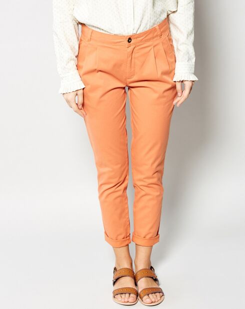 Oranje peplum-broek van katoenen canvas