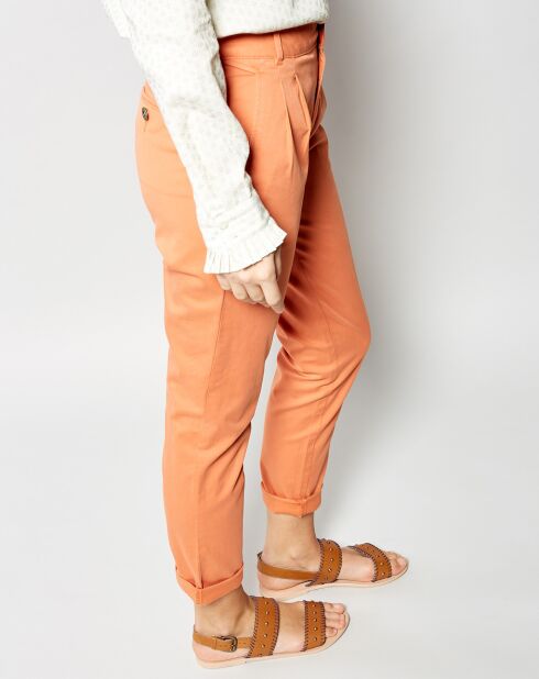 Pantalon Peplum en Toile de Coton orange