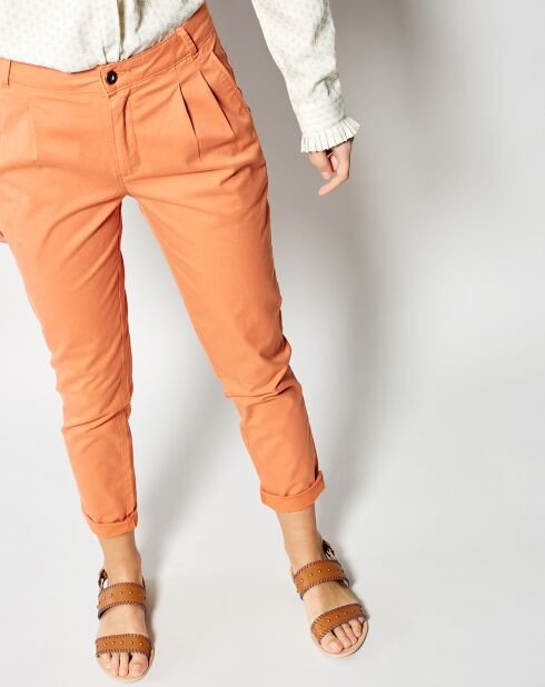 Pantalon Peplum en Toile de Coton orange