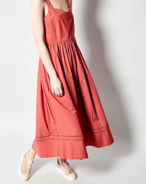 Renoir lange jurk van terracotta katoen