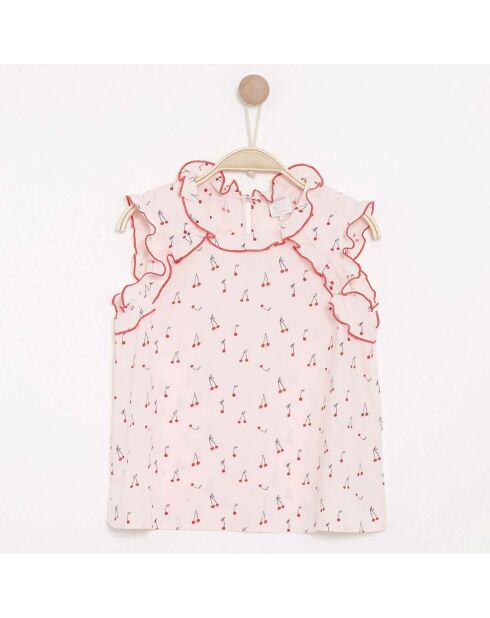 Top Cherry à petits volants rose
