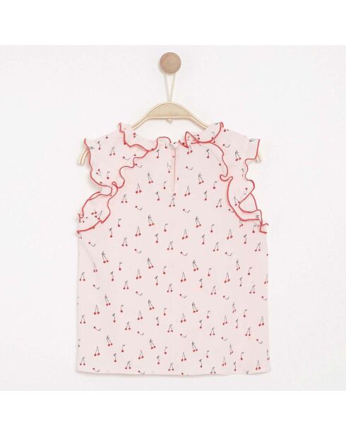 Top Cherry à petits volants rose