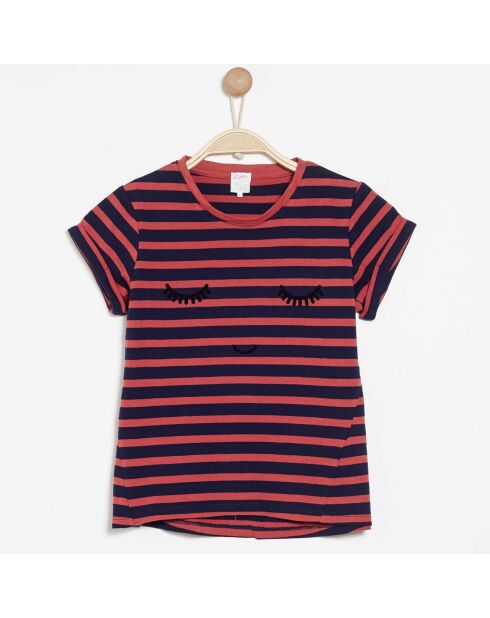Tecily rot/blau gestreiftes Baumwoll-T-Shirt