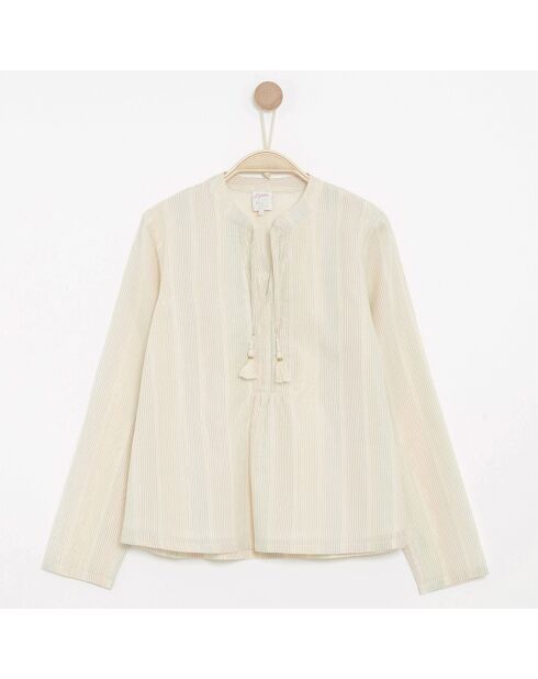 Blouse Casamy en Coton à fines rayures crème