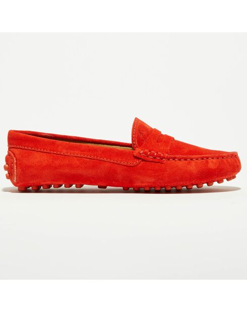 Mocassins en Velours de Cuir Lena rouge orangé