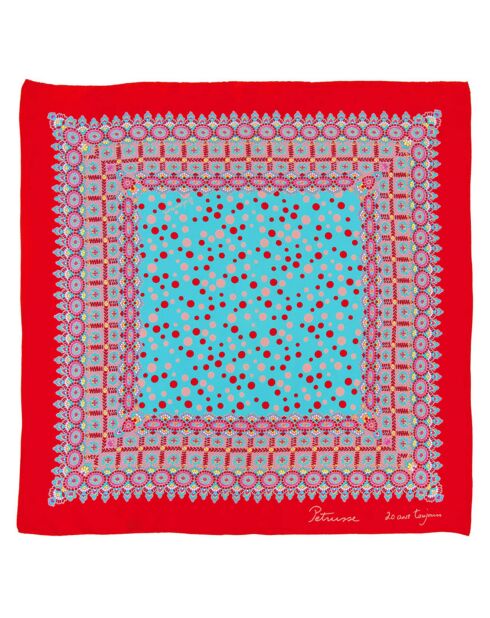 Carré 100% Soie Balancine rouge - 90x90 cm