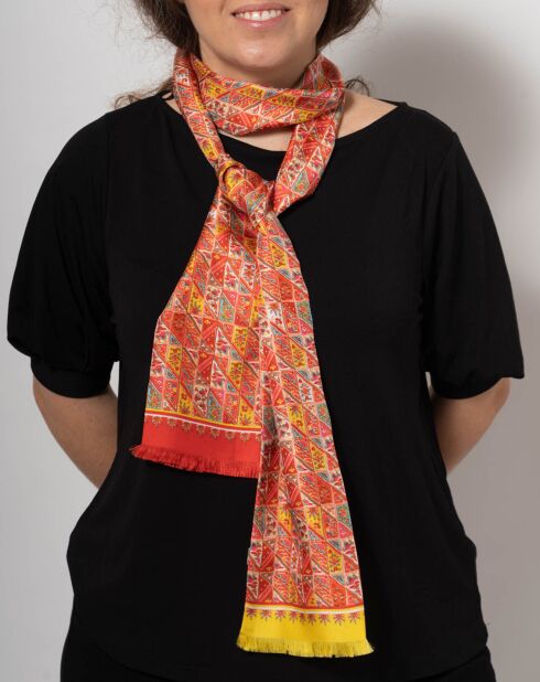 Foulard 100% Soie Cameo corail - 12x190 cm