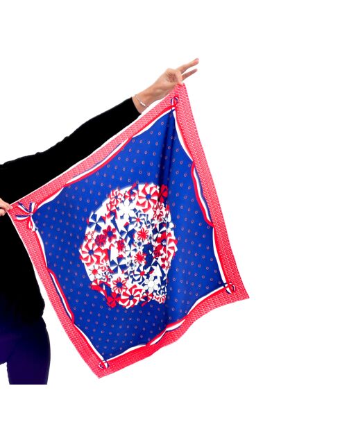 Carré 100% Soie Patrie bleu - 65x65 cm