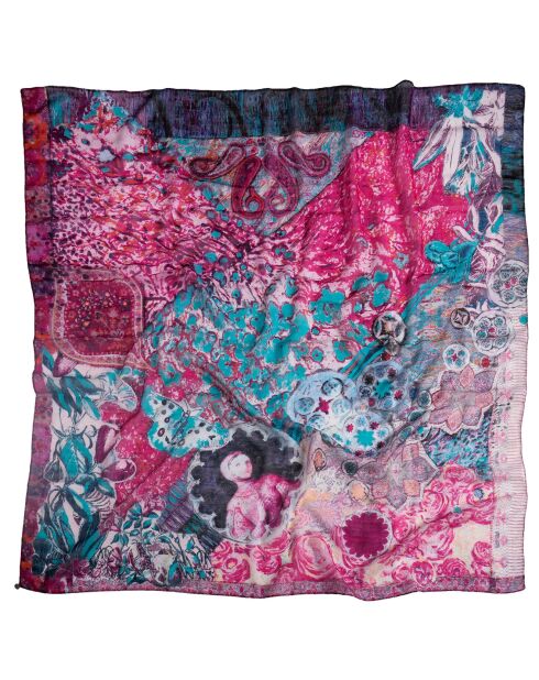 Carré 100% Laine Souvenirs rose - 130x130 cm