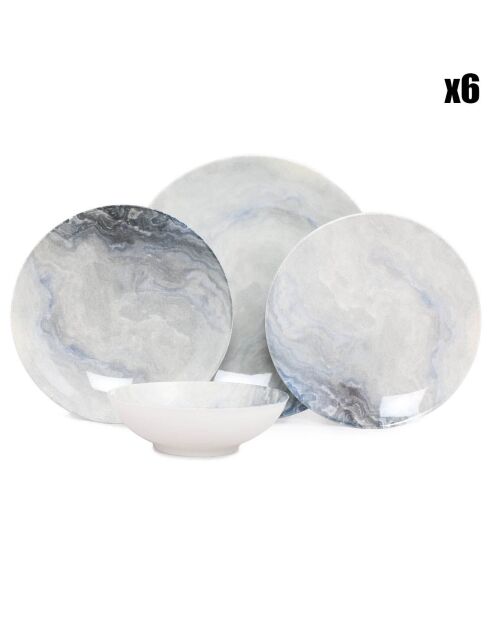 Service de table en Porcelaine dégradé blanc/gris/bleu - 24 pièces