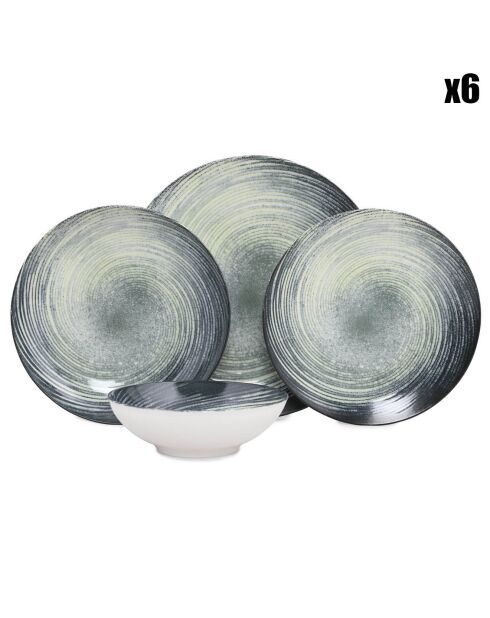 Service de table en Porcelaine crème/vert/noir - 24 pièces