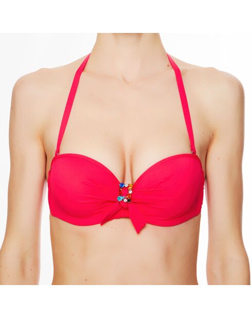Haut de maillot de bain à coque bandeau La Strass Mania magenta