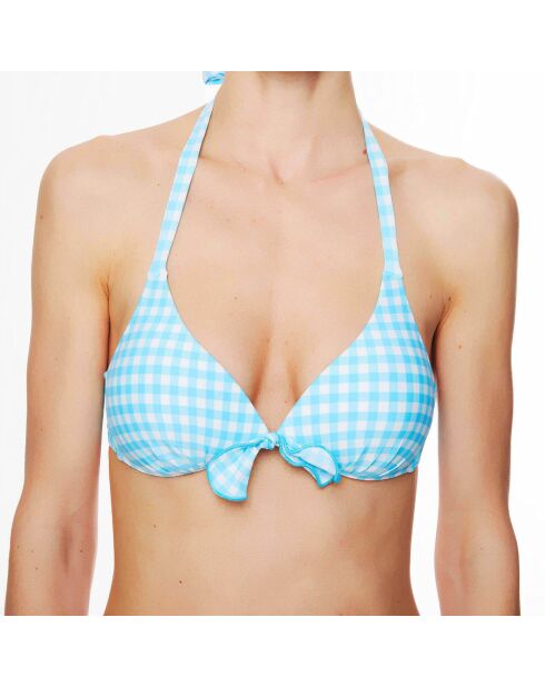 Haut de maillot de bain triangle à coque La Vamp Vichy bleu ciel