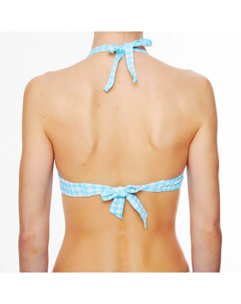 Haut de maillot de bain triangle à coque La Vamp Vichy bleu ciel