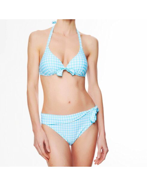 Haut de maillot de bain triangle à coque La Vamp Vichy bleu ciel