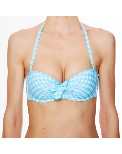 Haut de maillot de bain à coque bandeau La Vamp Vichy bleu ciel