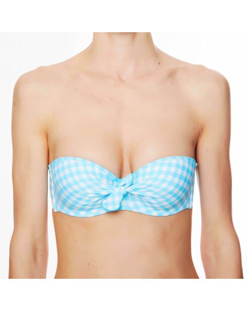 Haut de maillot de bain à coque bandeau La Vamp Vichy bleu ciel