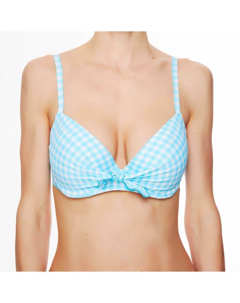 Haut de maillot de bain à coque La Vamp Vichy bleu ciel