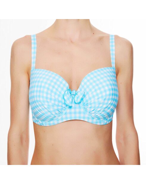 Haut de maillot de bain à coque La Vamp Vichy bleu ciel