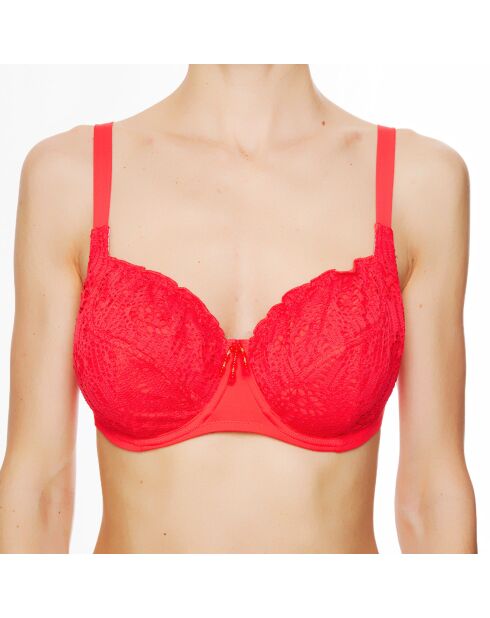 Top da bagno morbido La Beach Guipure color corallo