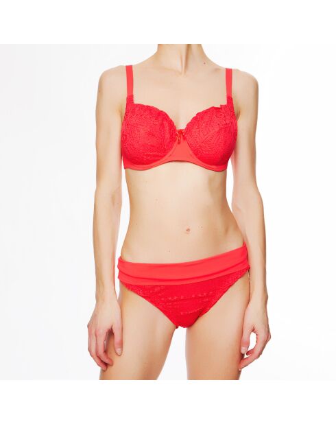 Top da bagno morbido La Beach Guipure color corallo