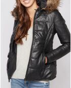 Veste en Cuir Christelle fausse fourrure noire