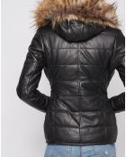 Veste en Cuir Christelle fausse fourrure noire