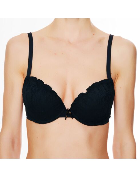 Top da bagno La Beach Guipure in conchiglia nera