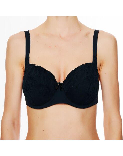 Top da bagno morbido nero La Beach Guipure