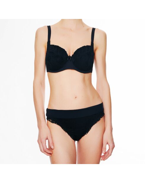 Top da bagno morbido nero La Beach Guipure