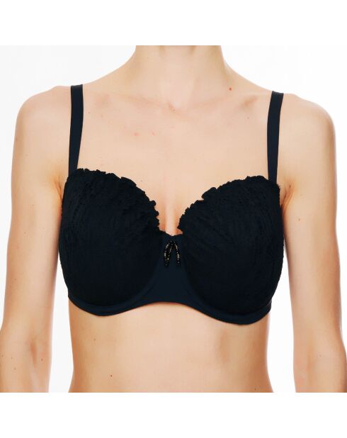 Top da bagno La Beach Guipure in conchiglia nera