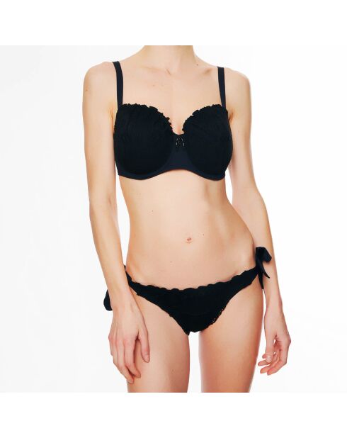 Top da bagno La Beach Guipure in conchiglia nera