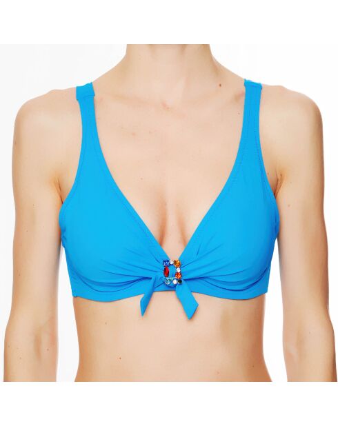 La Strass Mania cyaan zachte triangelbikinitop